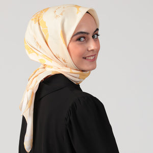 Pamuk İpek Eşarp - Manolya Desen - Koyu Sarı