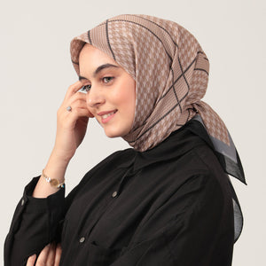 Pamuk İpek Eşarp - Minik Kazayağı Desen - Camel Siyah