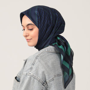 Pamuk İpek Eşarp - Minik Kazayağı Desen - Lacivert