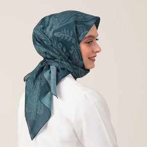 Pamuk İpek Eşarp - Mistik Desen - Petrol Yeşili