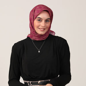 Pamuk İpek Eşarp - Monogram Desen - Fuşya