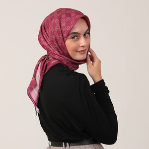 Pamuk İpek Eşarp - Monogram Desen - Fuşya