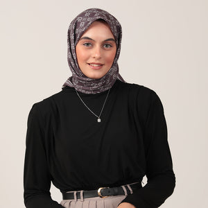 Pamuk İpek Eşarp - Monogram Desen - İncir Moru