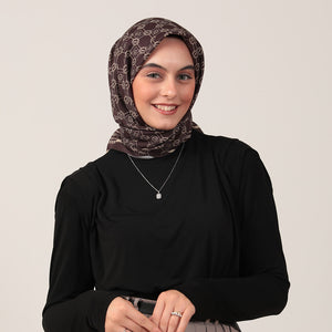 Pamuk İpek Eşarp - Monogram Desen - Kahve Krem