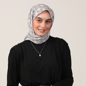 Pamuk İpek Eşarp - Monogram Desen - Latte Füme