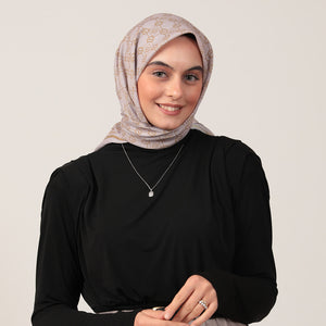 Pamuk İpek Eşarp - Monogram Desen - Latte Gold