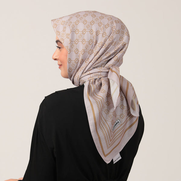 Pamuk İpek Eşarp - Monogram Desen - Latte Gold