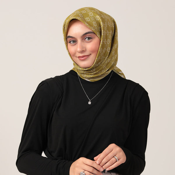 Pamuk İpek Eşarp - Monogram Desen - Olive