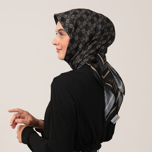 Pamuk İpek Eşarp - Monogram Desen - Siyah Gold