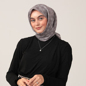 Pamuk İpek Eşarp - Monogram Desen - Vizon