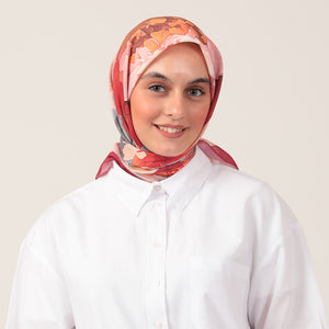 Pamuk İpek Eşarp - Rose Desen - Bordo