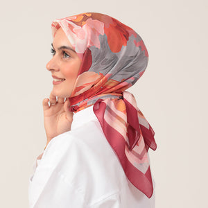 Pamuk İpek Eşarp - Rose Desen - Bordo