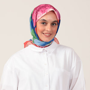 Pamuk İpek Eşarp - Rose Desen - Kiremit