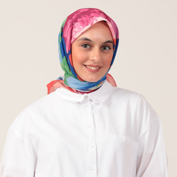 Pamuk İpek Eşarp - Rose Desen - Kiremit