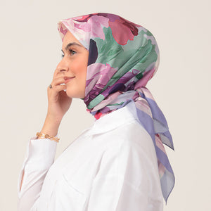 Pamuk İpek Eşarp - Rose Desen - Lila