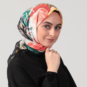 Pamuk İpek Eşarp - Tropik Desen - Krem