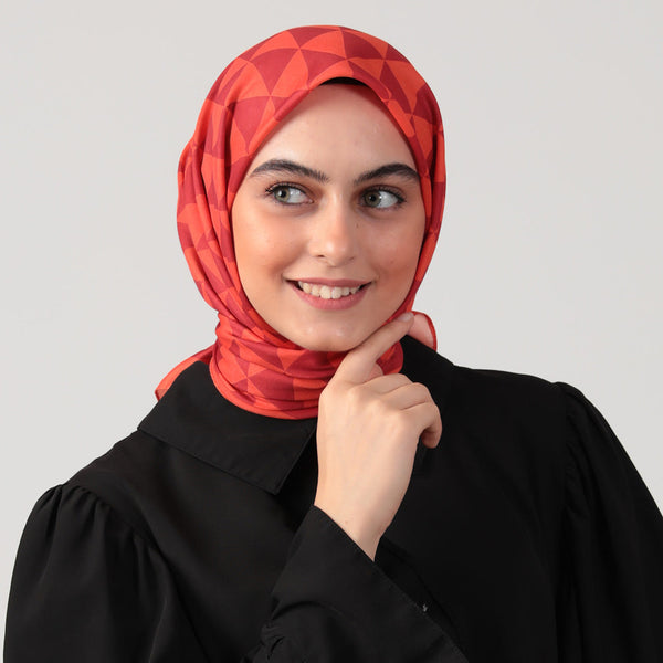 Pamuk İpek Eşarp - Üçgen Desen - Nar Çiçeği