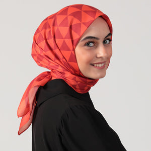 Pamuk İpek Eşarp - Üçgen Desen - Nar Çiçeği