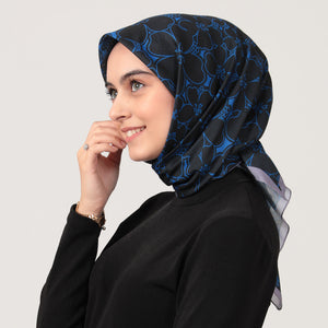 Pamuk İpek Eşarp - Yonca Desen - Saks Gri