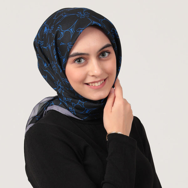 Pamuk İpek Eşarp - Yonca Desen - Saks Gri