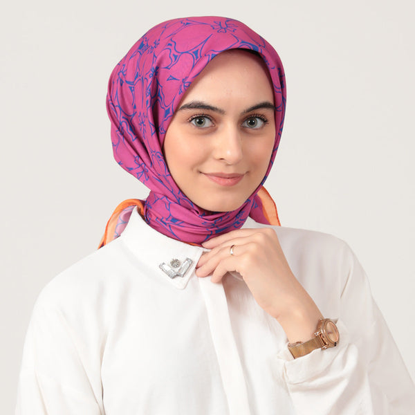 Pamuk İpek Eşarp - Yonca Desen - Vişne