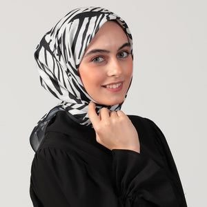 Pamuk İpek Eşarp - Zebra Desen - Siyah Beyaz