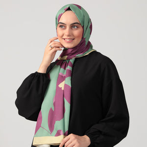 Pamuk İpek Şal - Açelya Desen - Mor Sarı