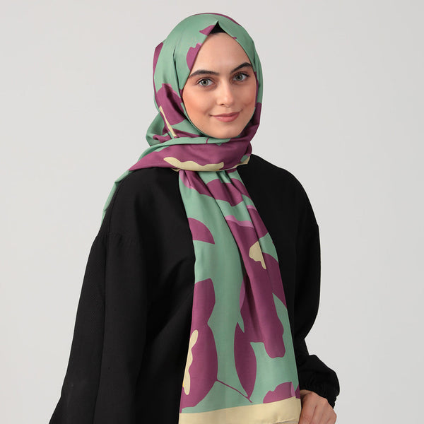 Pamuk İpek Şal - Açelya Desen - Mor Sarı