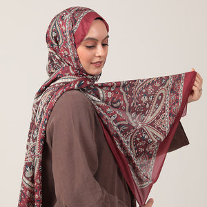 Pamuk İpek Şal - Badem Desen - Bordo