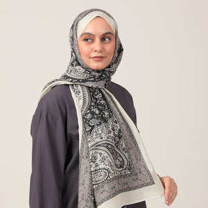 Pamuk İpek Şal - Badem Desen - Krem