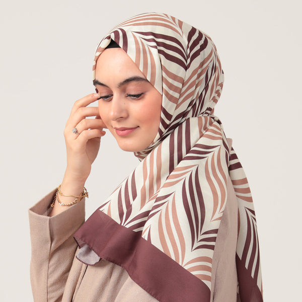 Pamuk İpek Şal - Başak Desen - Kahverengi