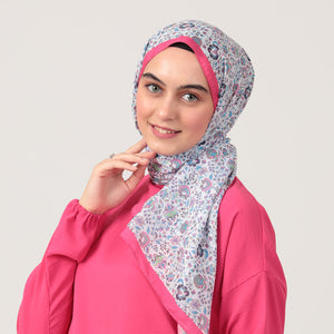 Pamuk İpek Şal - Çini Desen - Şeker Pembe