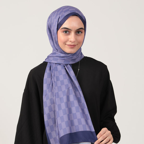 Pamuk İpek Şal - Dama Desen - Lila