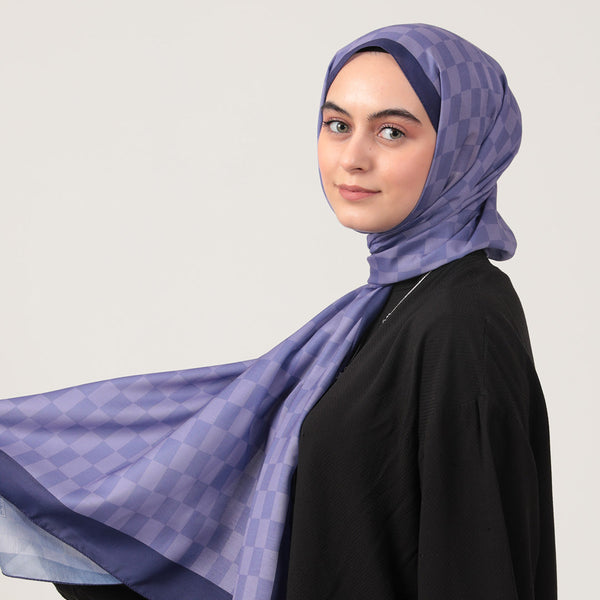 Pamuk İpek Şal - Dama Desen - Lila