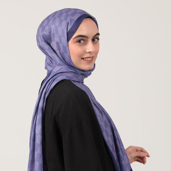 Pamuk İpek Şal - Dama Desen - Lila