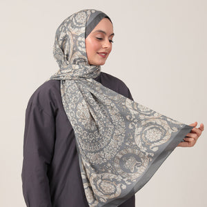 Pamuk İpek Şal - Dönence Desen - Gri