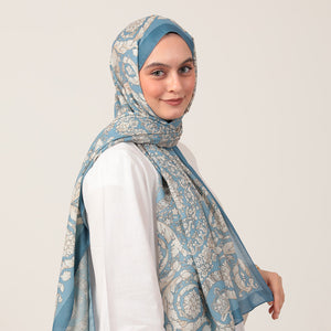 Pamuk İpek Şal - Dönence Desen - Mavi