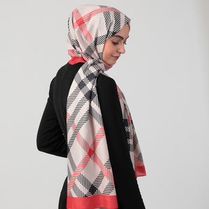 Pamuk İpek Şal - Ekose Desen - Kırmızı