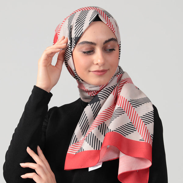 Pamuk İpek Şal - Ekose Desen - Kırmızı