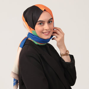 Pamuk İpek Şal - Elips Desen - Okyanus Siyah