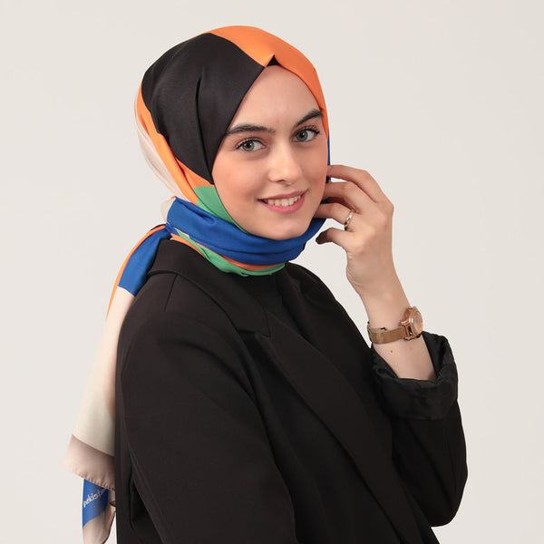 Pamuk İpek Şal - Elips Desen - Okyanus Siyah