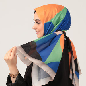 Pamuk İpek Şal - Elips Desen - Okyanus Siyah