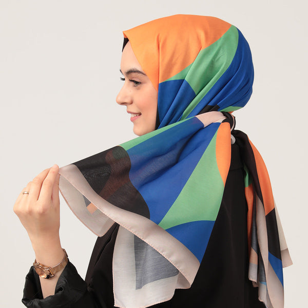 Pamuk İpek Şal - Elips Desen - Okyanus Siyah