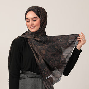 Pamuk İpek Şal - Etnich Desen - Koyu Haki