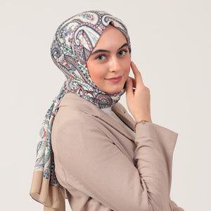 Pamuk İpek Şal - Etnik Desen - Vizon