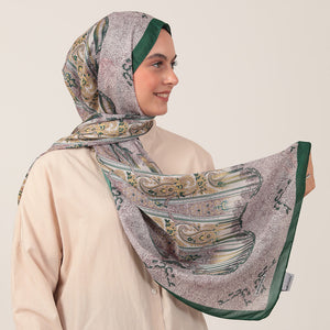 Pamuk İpek Şal - Etro Desen - Çam Yeşili