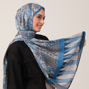 Pamuk İpek Şal - Etro Püskül Desen - İndigo