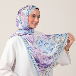 Pamuk İpek Şal - Floral Desen - Gri