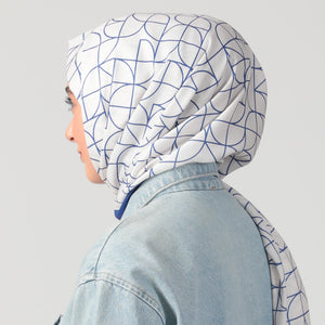 Pamuk İpek Şal - Geometrik Desen - Saks