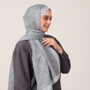 Pamuk İpek Şal - Henna Desen - Açık Gri
